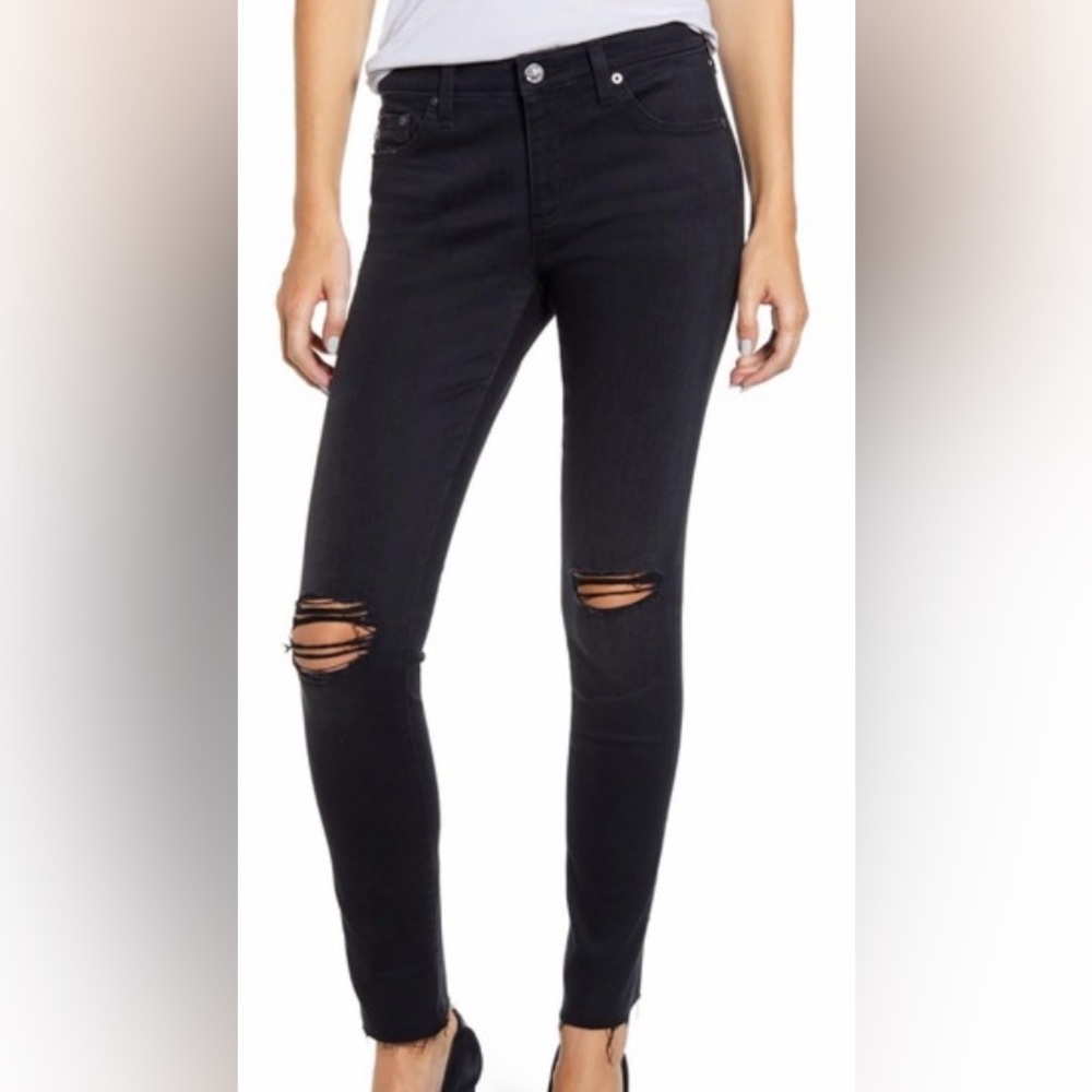 AG Adriano Goldschmied The Legging Ankle Super Skinny Black Distressed Size 27